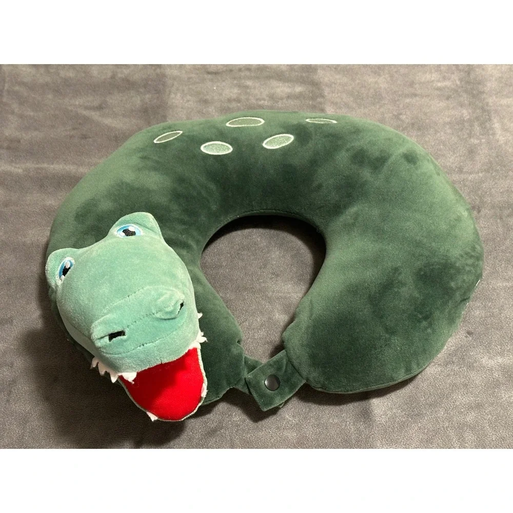 Green Crocodile Plush Travel Neck Pillow Kids Alligator Snap Closure